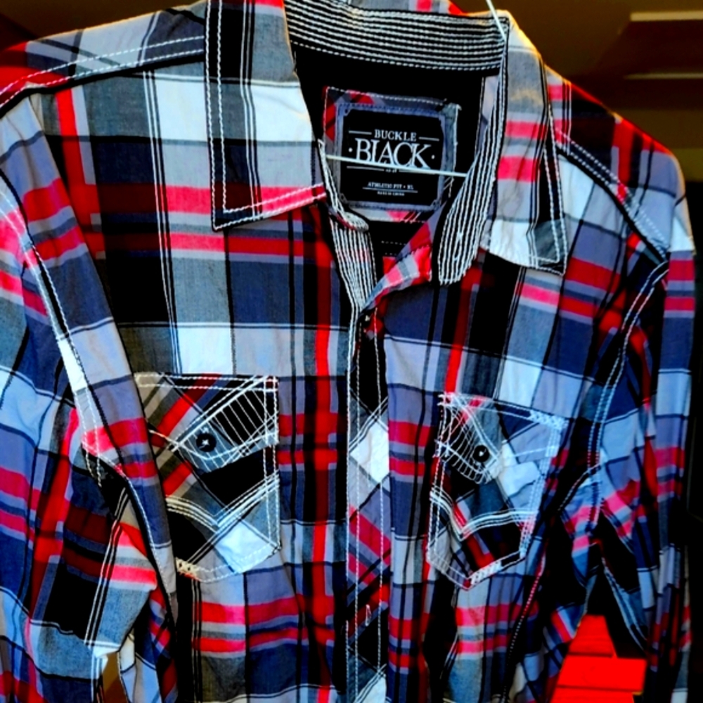 BKE Red and Black Casual Button Down Shirt